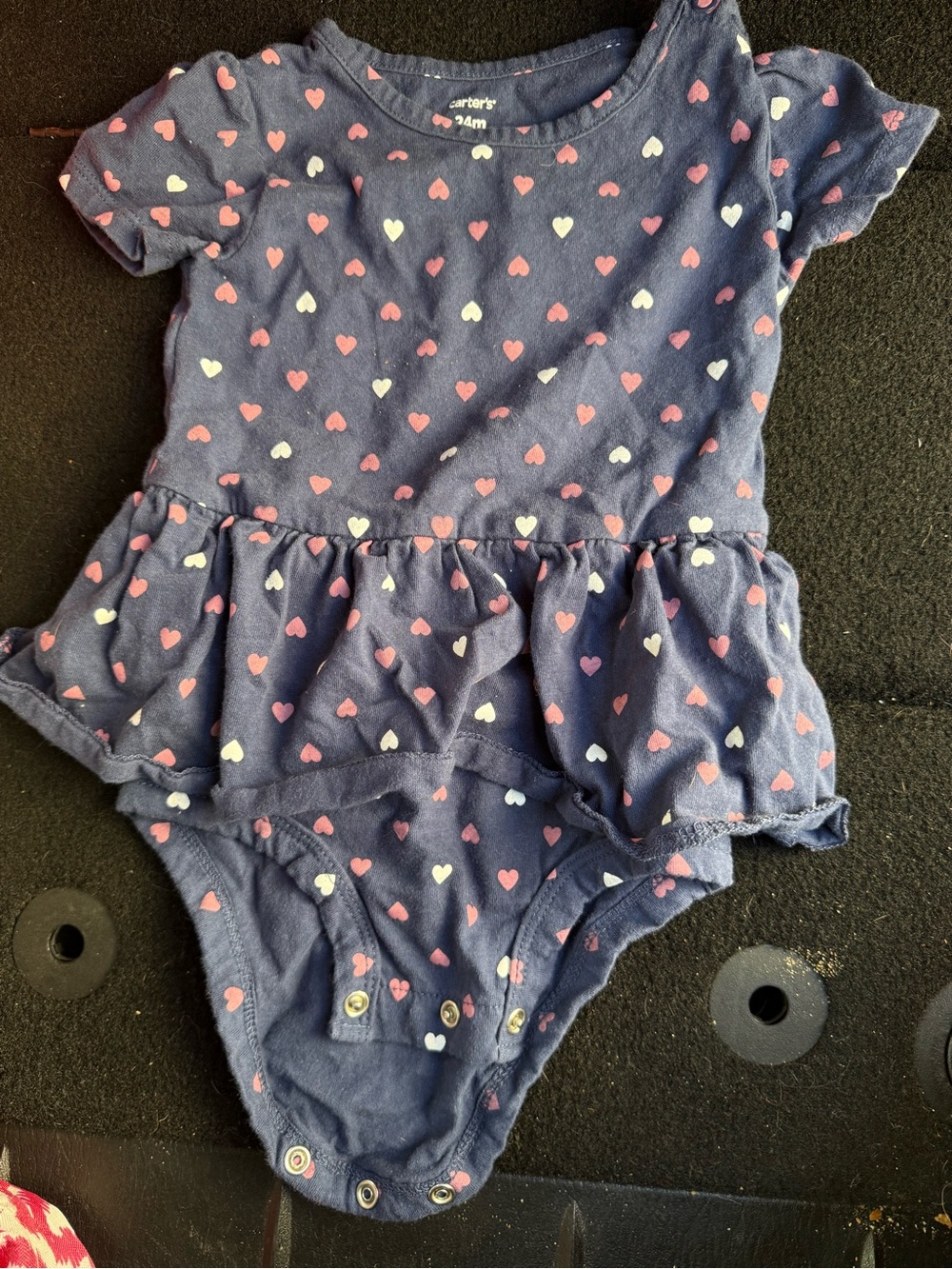 Carter's Navy Blue Toddler Onsie Dress with Pink and White Hearts